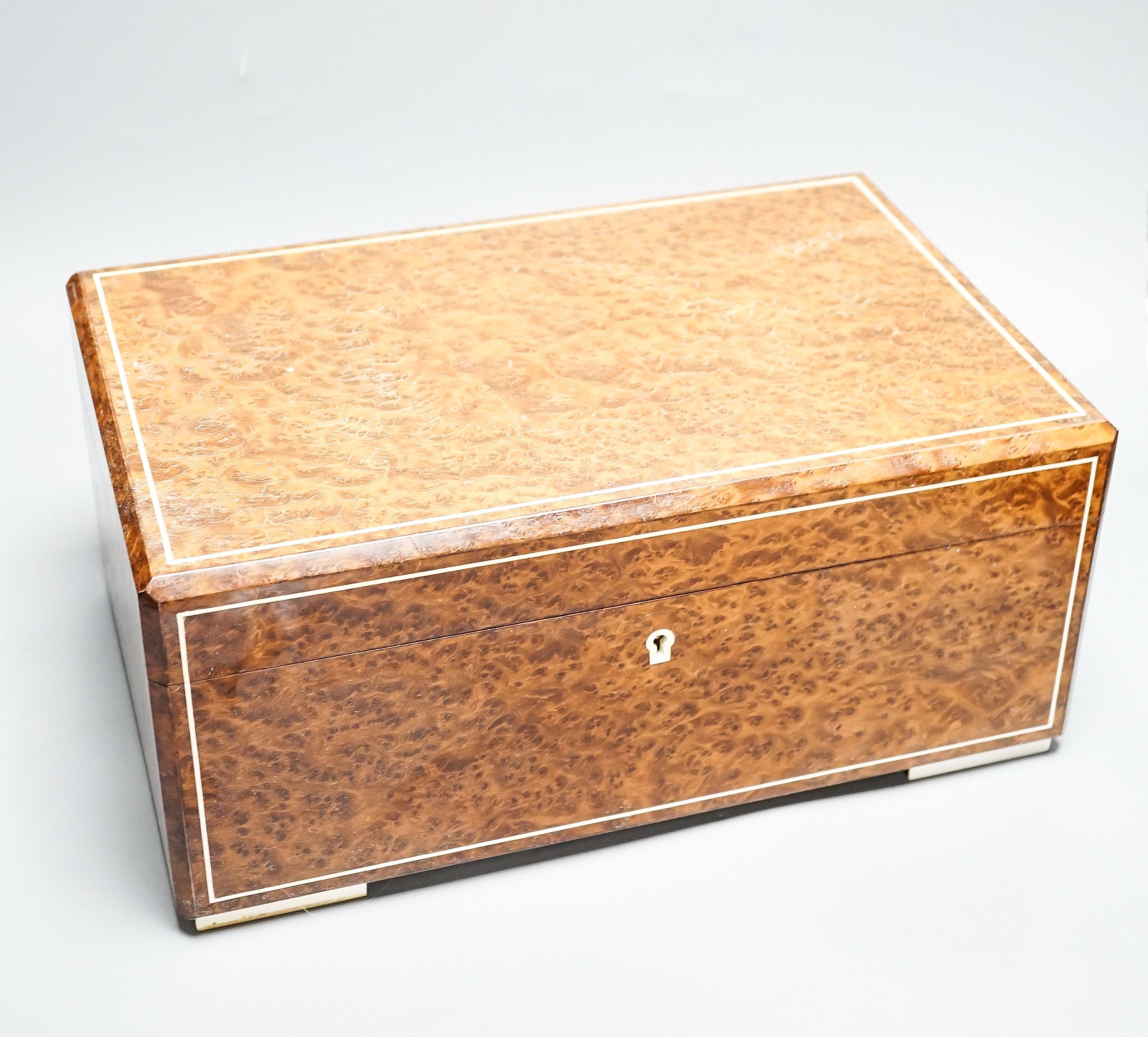 A Dunhill burr thuyawood humidor, with line inlay 36cm